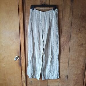 New Directions Brown Striped Pull-On Pants Elastic Back Pockets Size M